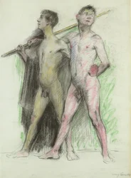Studie van twee mannelijke figuren